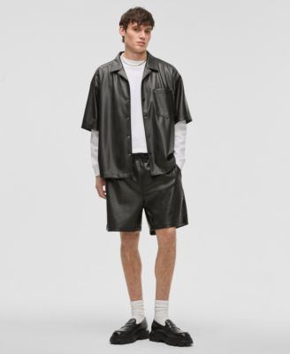 Men's Relaxed-Fit Perforated Faux-Leather Camp Shirt, Exclusively at Macy's 