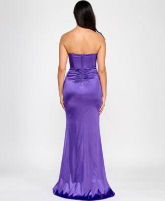 Juniors' Strapless Crisscross Corset Gown