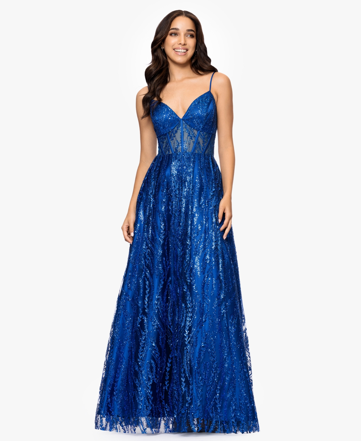 Juniors' Sequin Illusion Ball Gown - Royal
