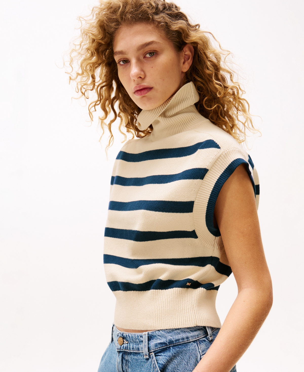 Tommy Hilfiger X Sofia Richie Grainge Roll-neck Top In Dark Night Navy Stripe