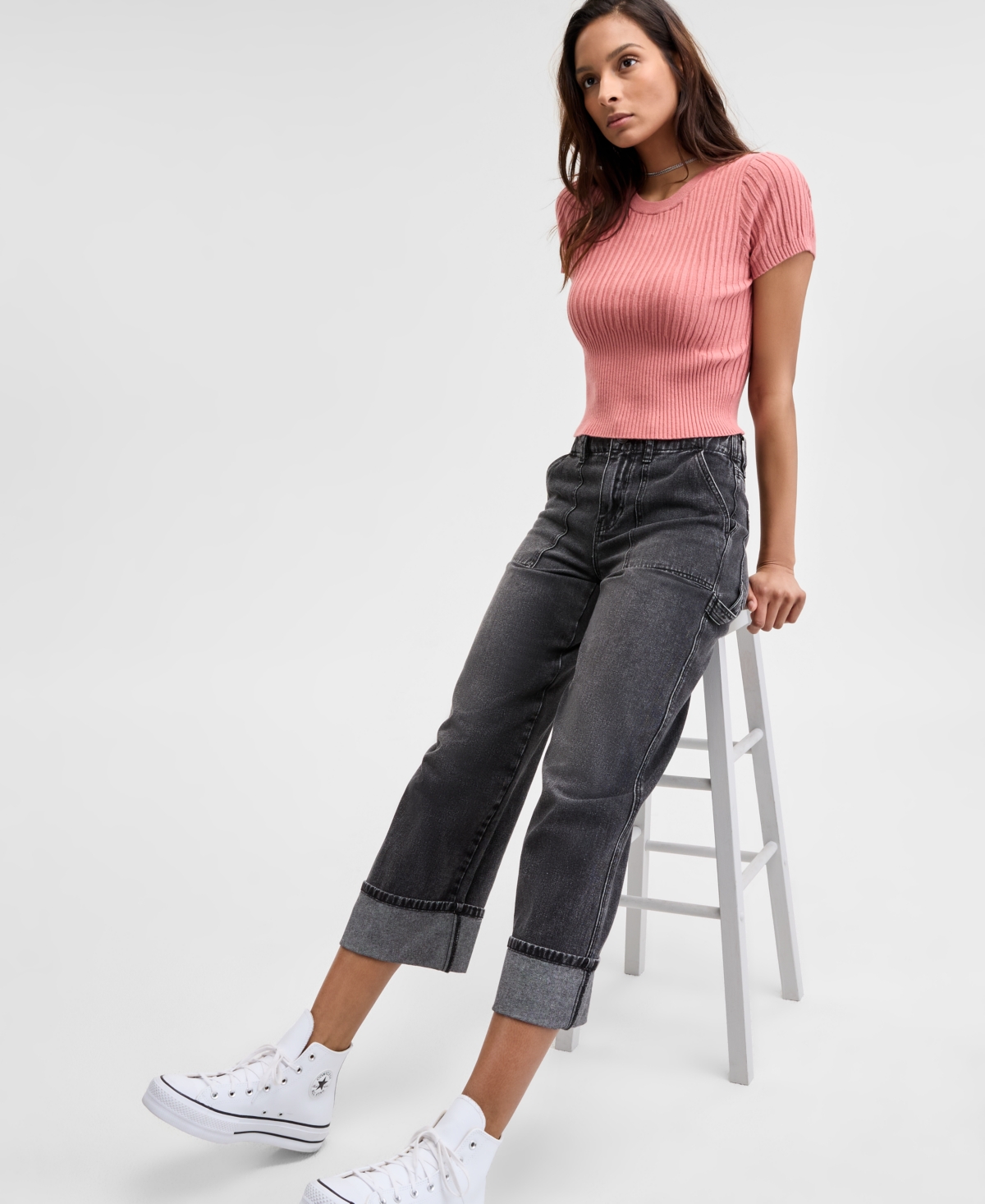 And Now This Women's Ribbed Curved-hem Crewneck Top, Exclusively At Macy's In True Terracotta