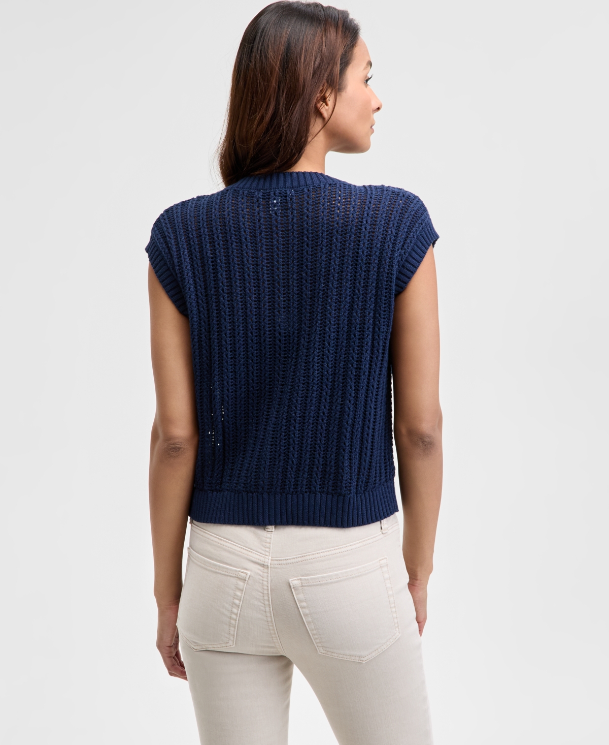 And Now This Women's Open-knit Button-front Cardigan Sweater, Regular & Petite, Exclusively At Macy's In Indigo Batik