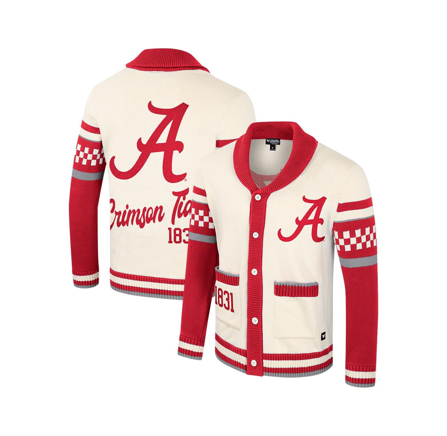 Women's Cream Alabama Crimson Tide Wild Collective Button-Up Jacquard Sweater