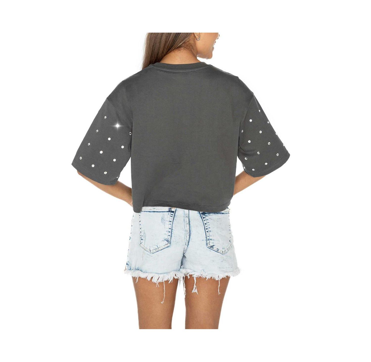 Women's Gray West Virginia Mountaineers Go Time Rhinestone Crop T-Shirt