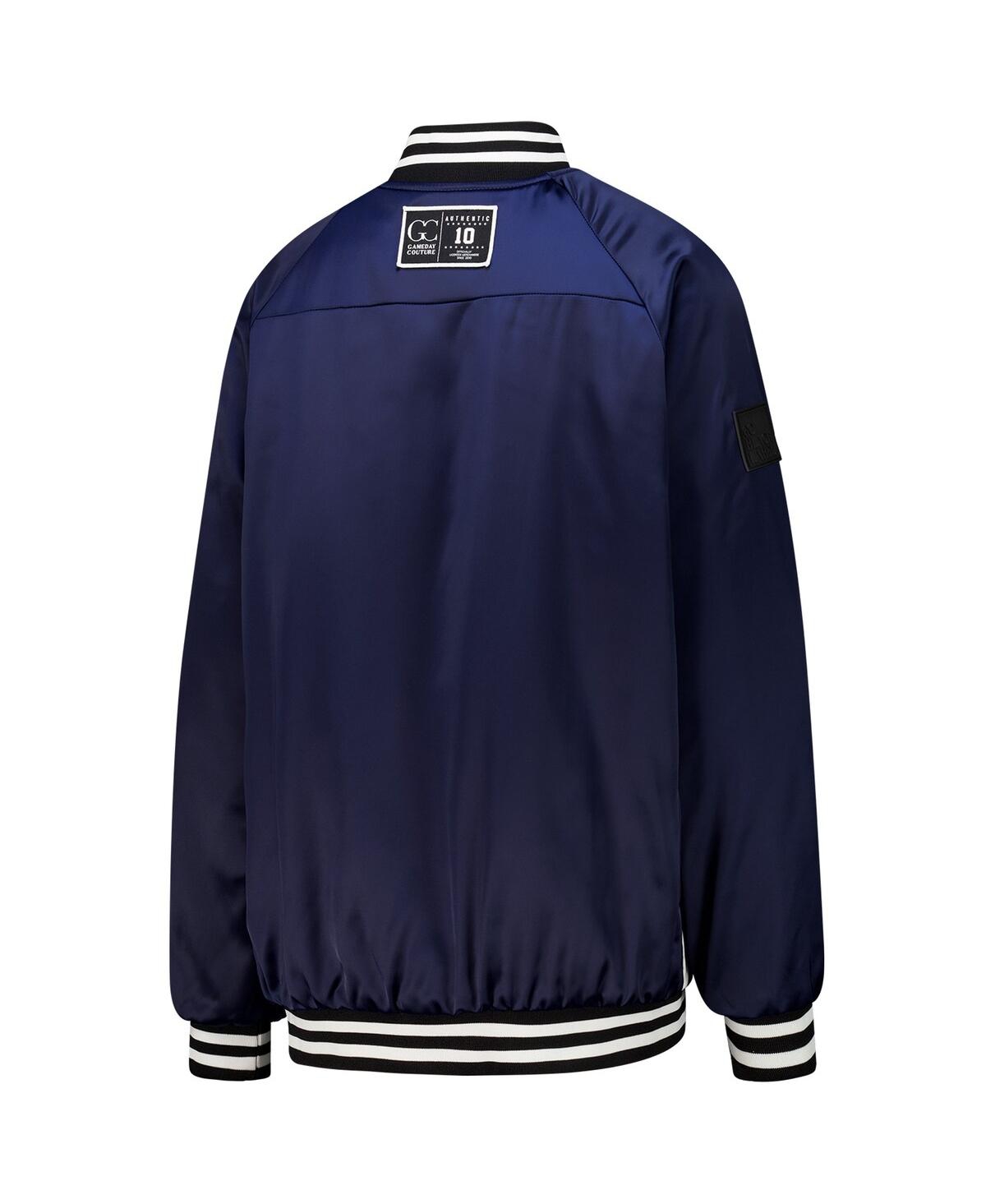 Shop Gameday Couture Women's Navy/white Denver Broncos Oversized Hot Shot Rhinestone Throwback Full-snap Varsity Bomber J In Navy,white