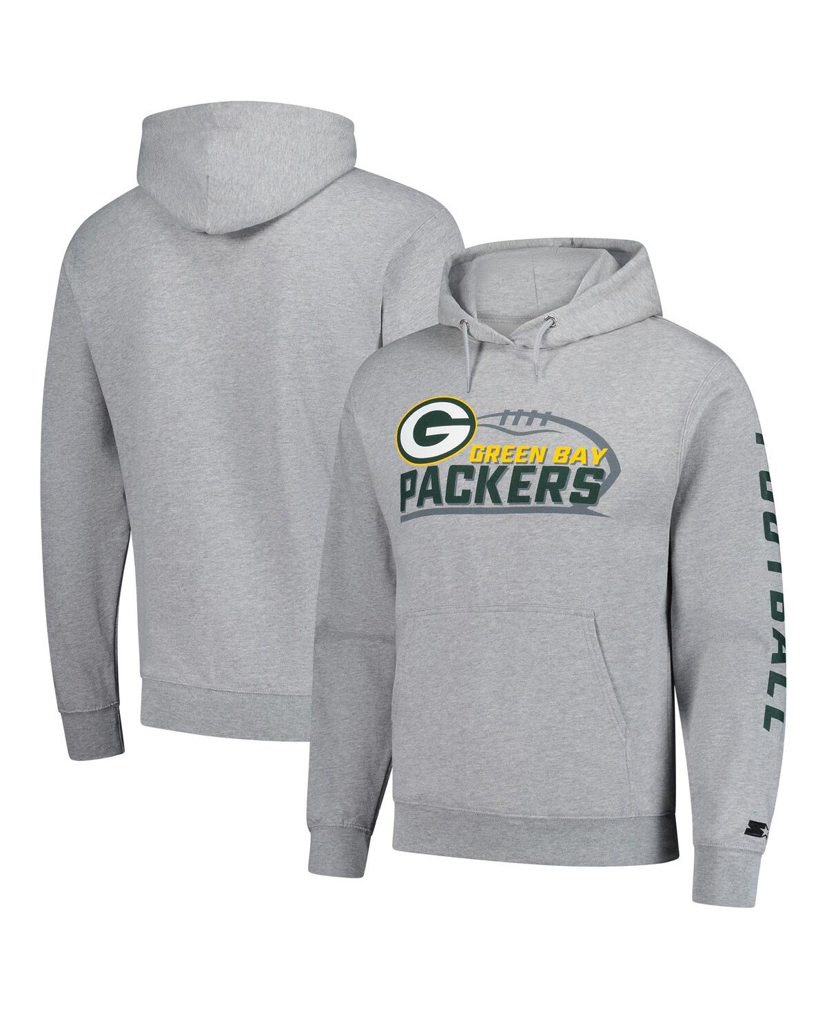 Starter Men's Heather Gray Green Bay Packers Vintage Pullover Hoodie In Heather Gray
