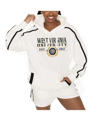 Women's Cream West Virginia Mountaineers Down, Set, Go Pullover Hoodie and Shorts Set