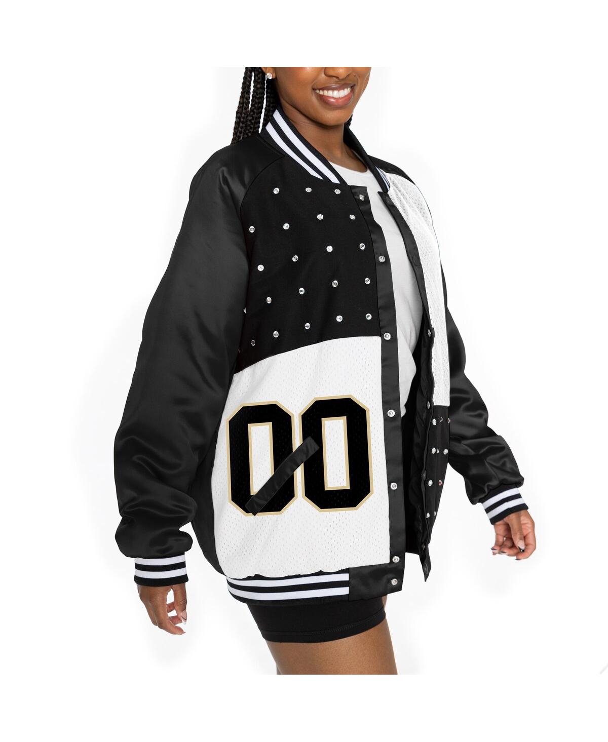 Shop Gameday Couture Women's Black/white New Orleans Saints Oversized Hot Shot Rhinestone Throwback Full-snap Varsity Bom In Black,white