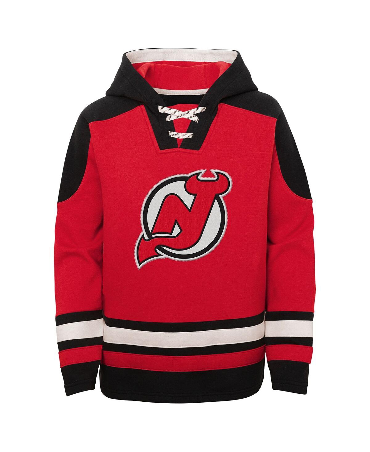 Outerstuff Big Boys And Girls Jack Hughes Red New Jersey Devils Must-have V-neck Name Number Pullover Hoodie In Red