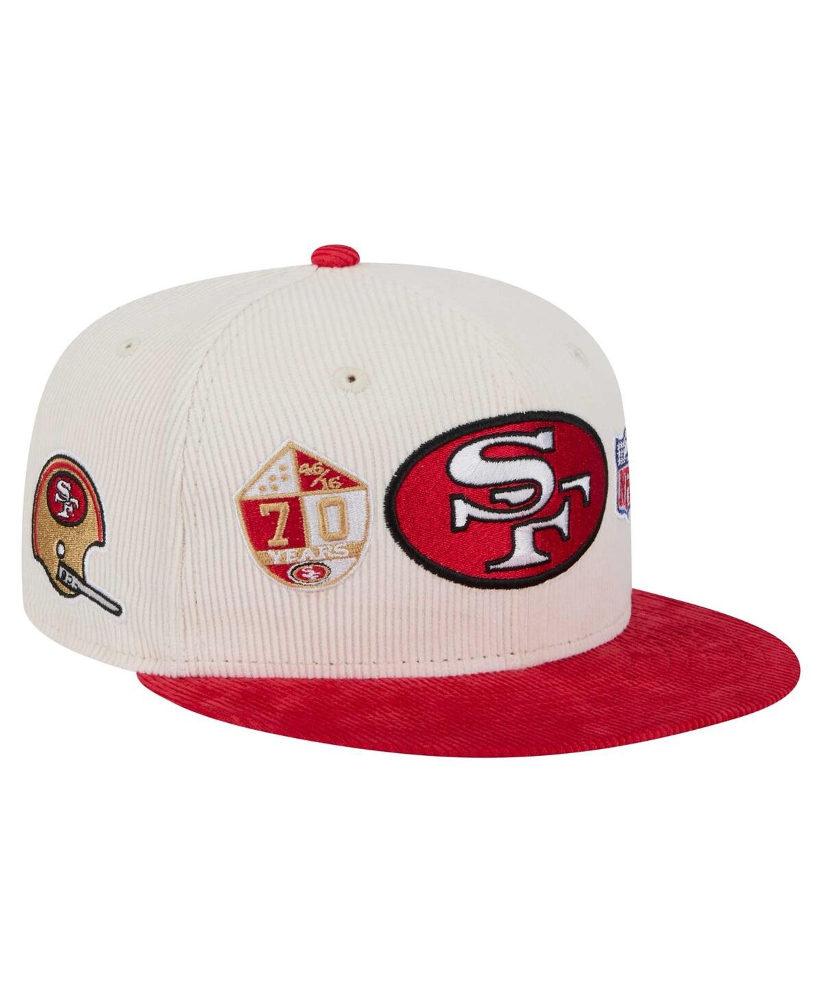Shop New Era Men's Cream/scarlet San Francisco 49ers Throwback Corduroy 59fifty Fitted Hat In Cream,scarlet