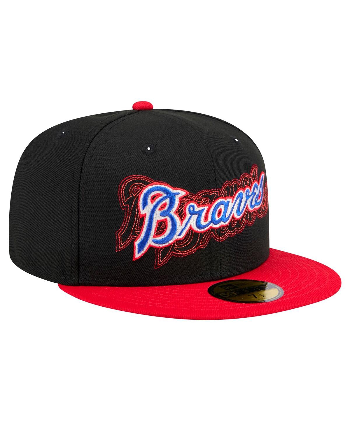 New Era Men's Black Atlanta Braves Shadow Stitch 59fifty Fitted Hat In Black