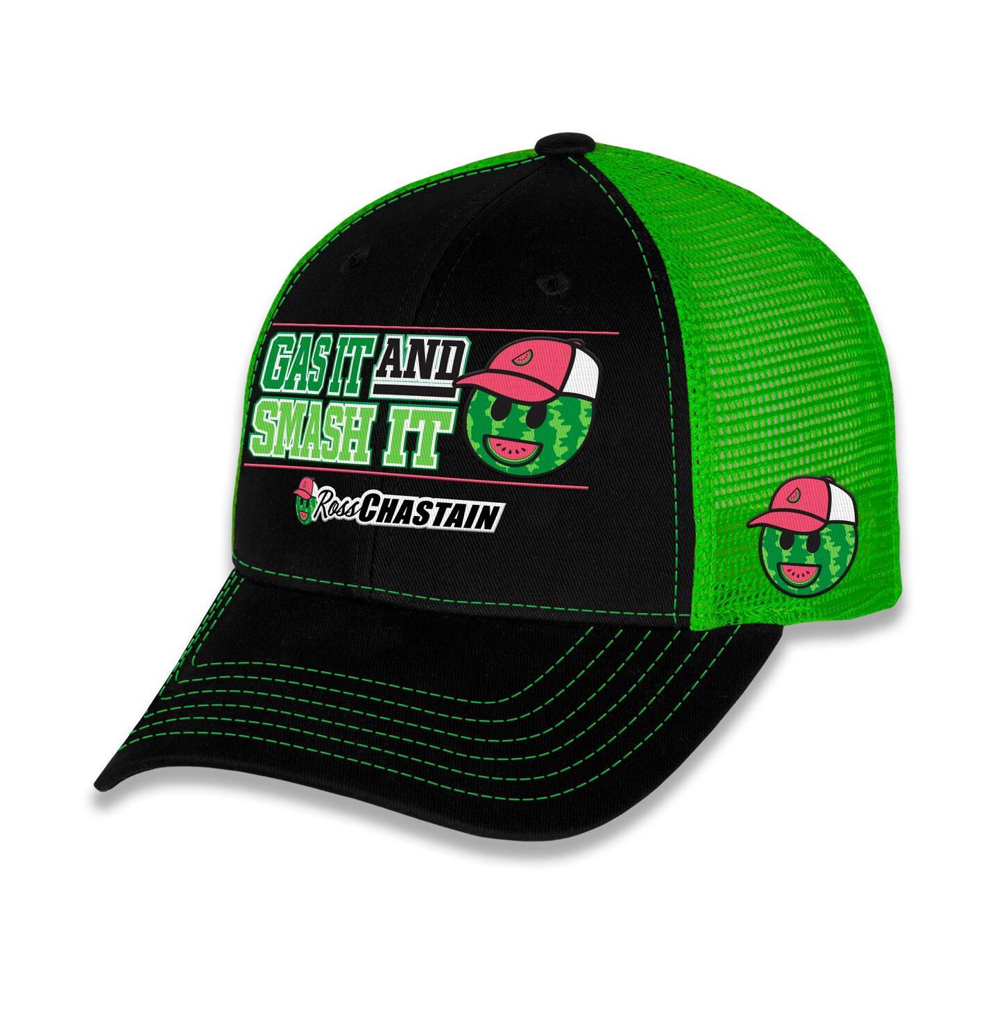 Мужская кепка Checkered Flag Sports Black/Green Ross Chastain Gas It Smash It Adjustable Hat — фото 3