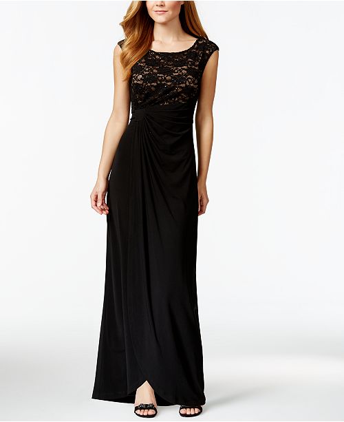 Connected Sequin Lace Faux-Wrap Gown - Dresses - Women - Macy's