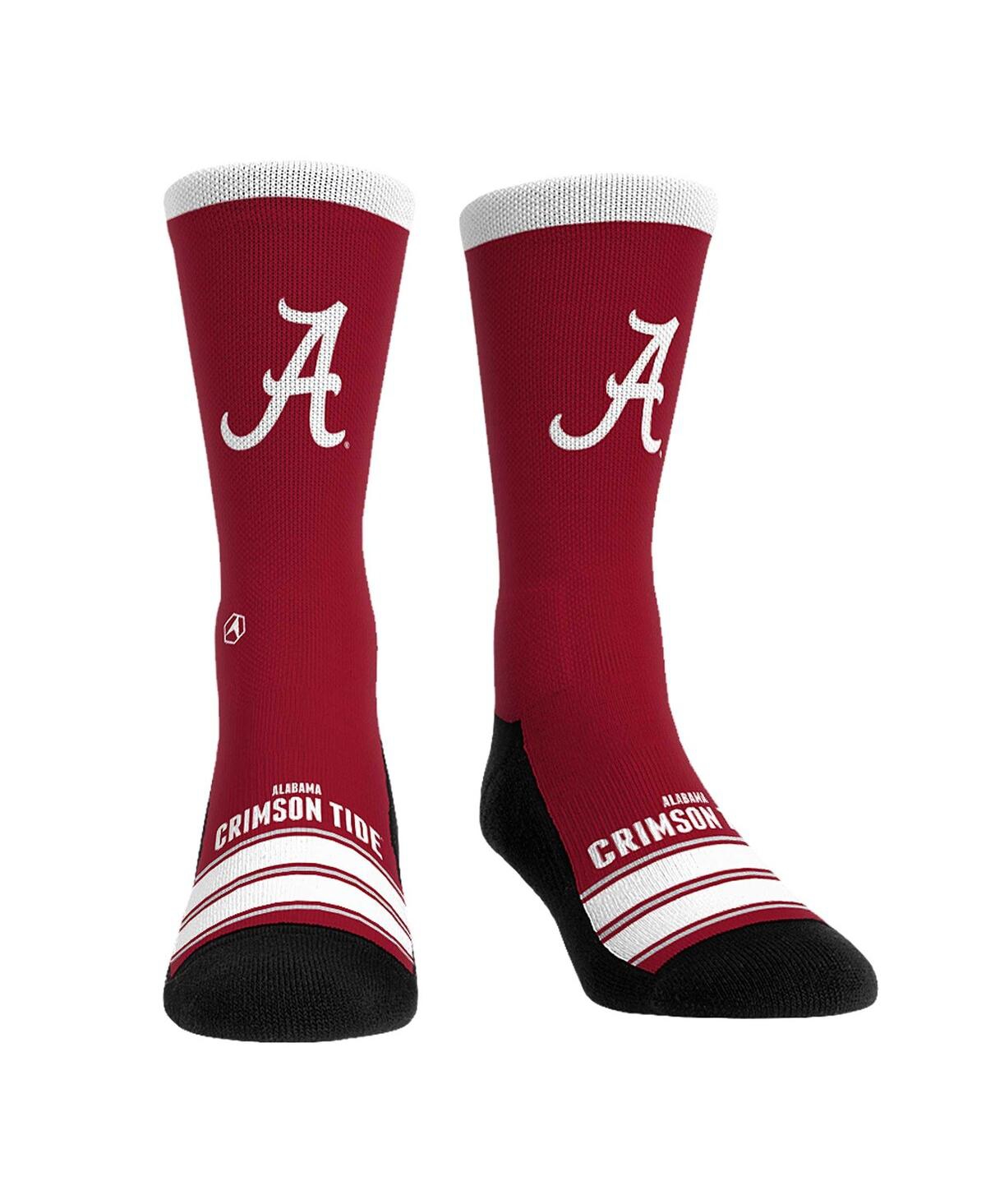 Rock Em' Men's and Women's Alabama Crimson Tide Gametime Stripe Crew Socks - Crimson
