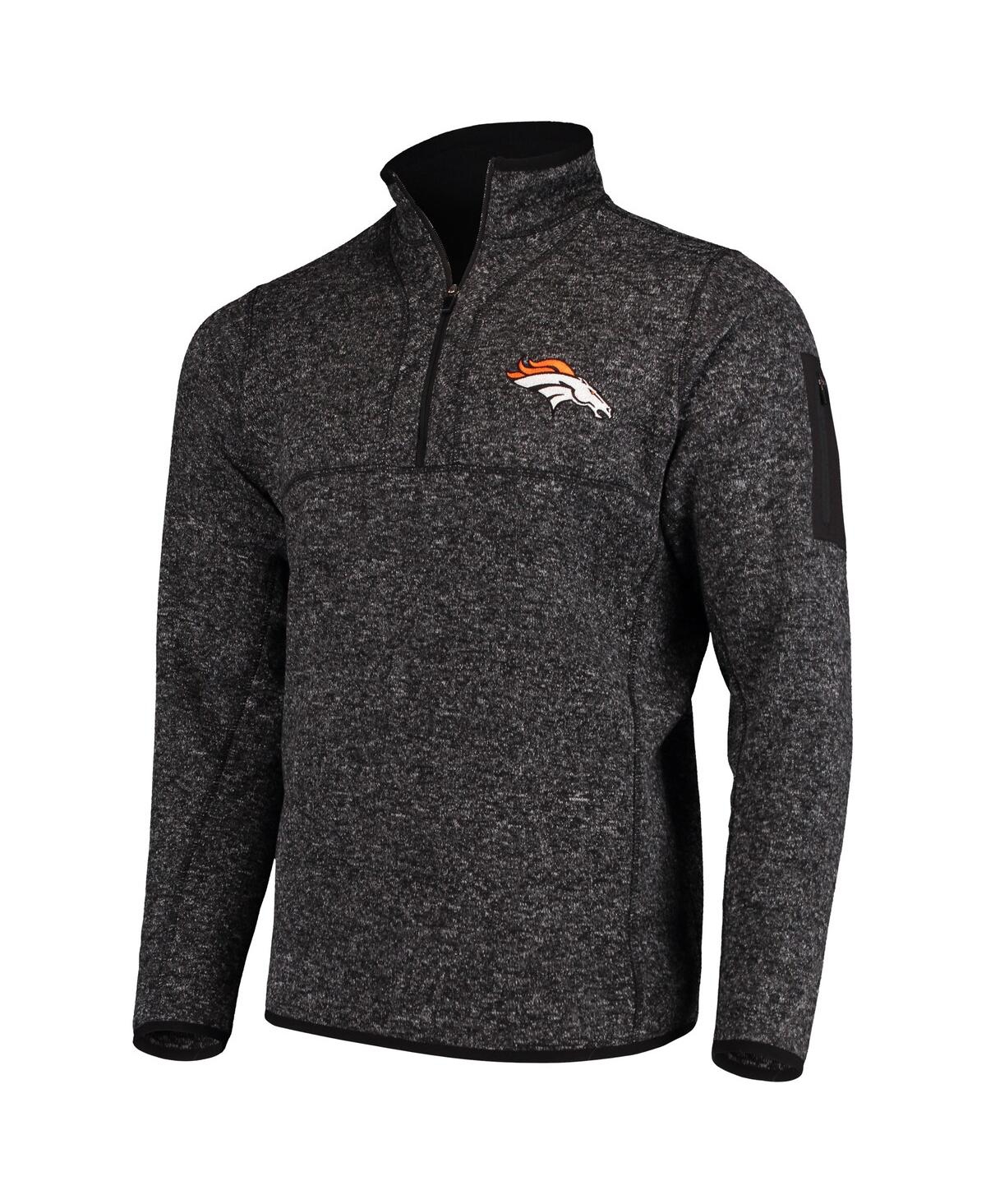 Men's Heather Black Denver Broncos Fortune Quarter-Zip Pullover Jacket - Heather Black