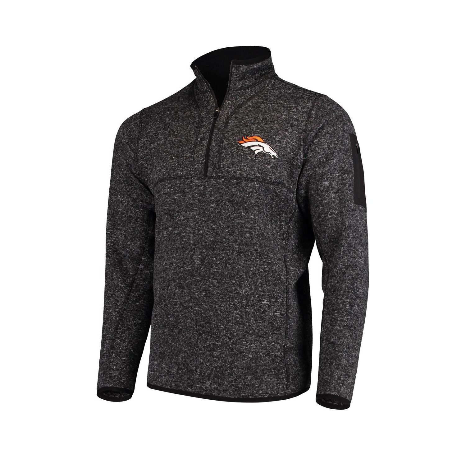 Men's Heather Black Denver Broncos Fortune Quarter-Zip Pullover Jacket