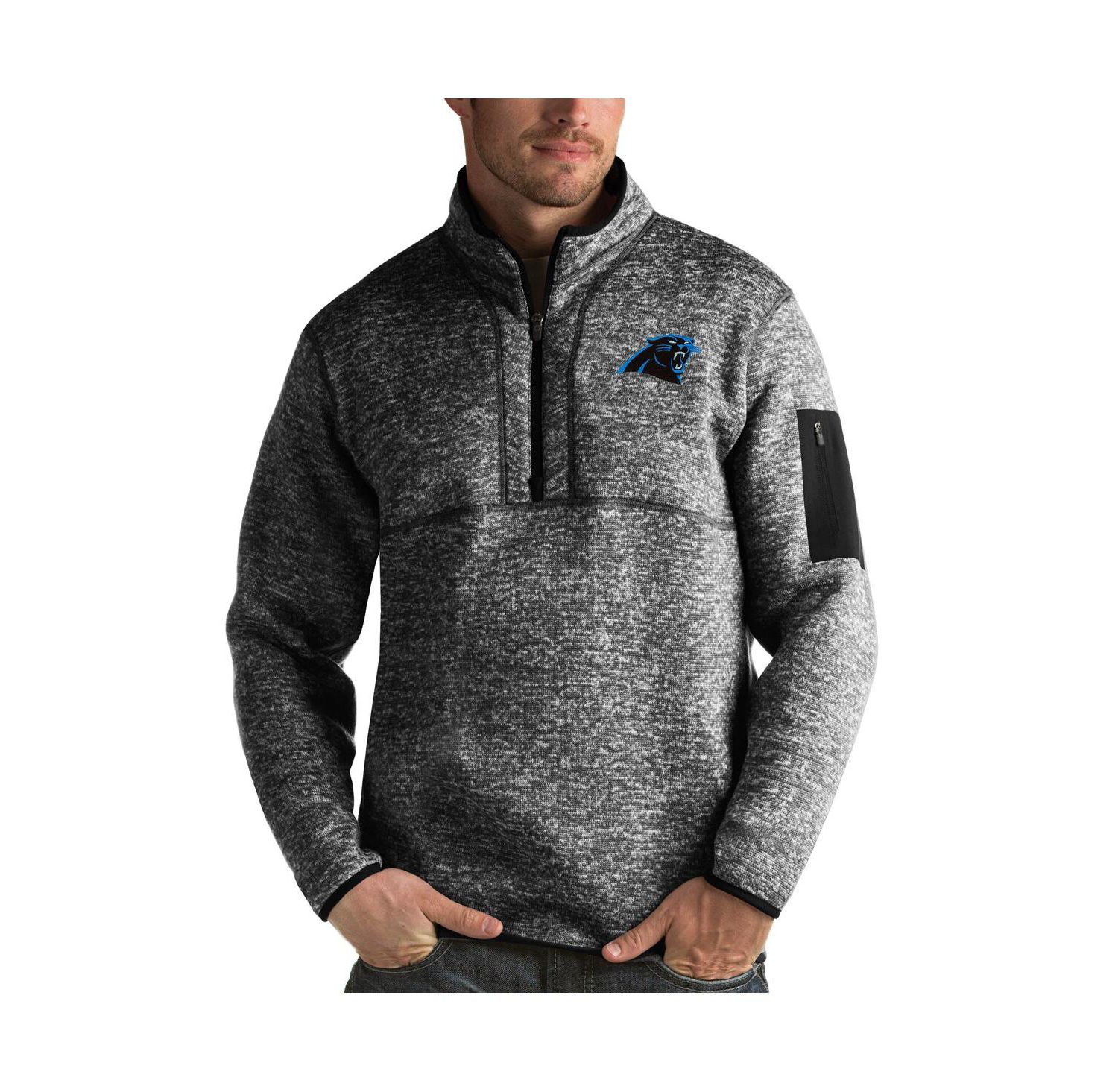 Men's Heather Black Carolina Panthers Fortune Quarter-Zip Pullover Jacket