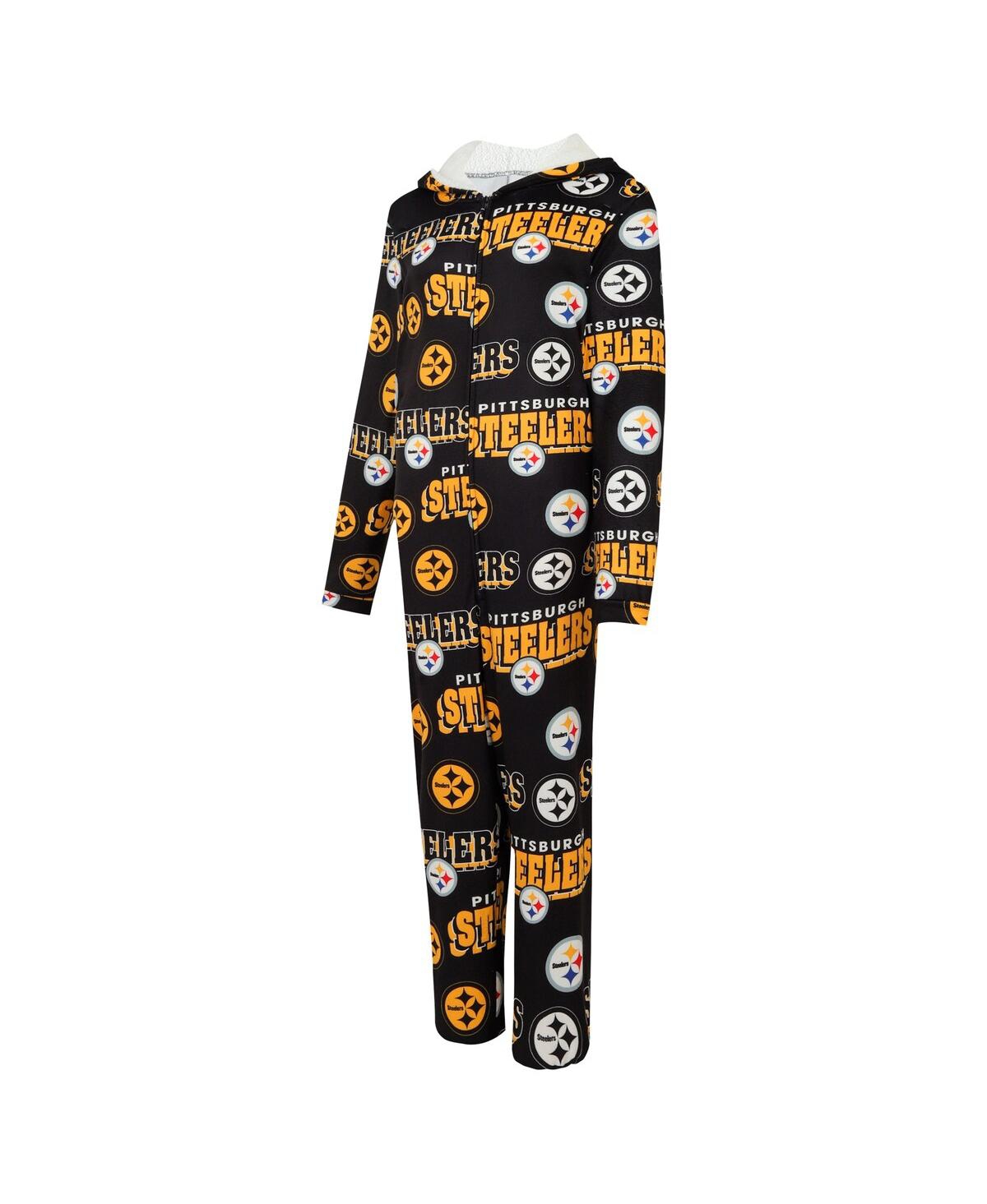 Concepts Sport Women's Black Pittsburgh Steelers Roadway Allover Print Microfleece Full-zip Union Suit In Black