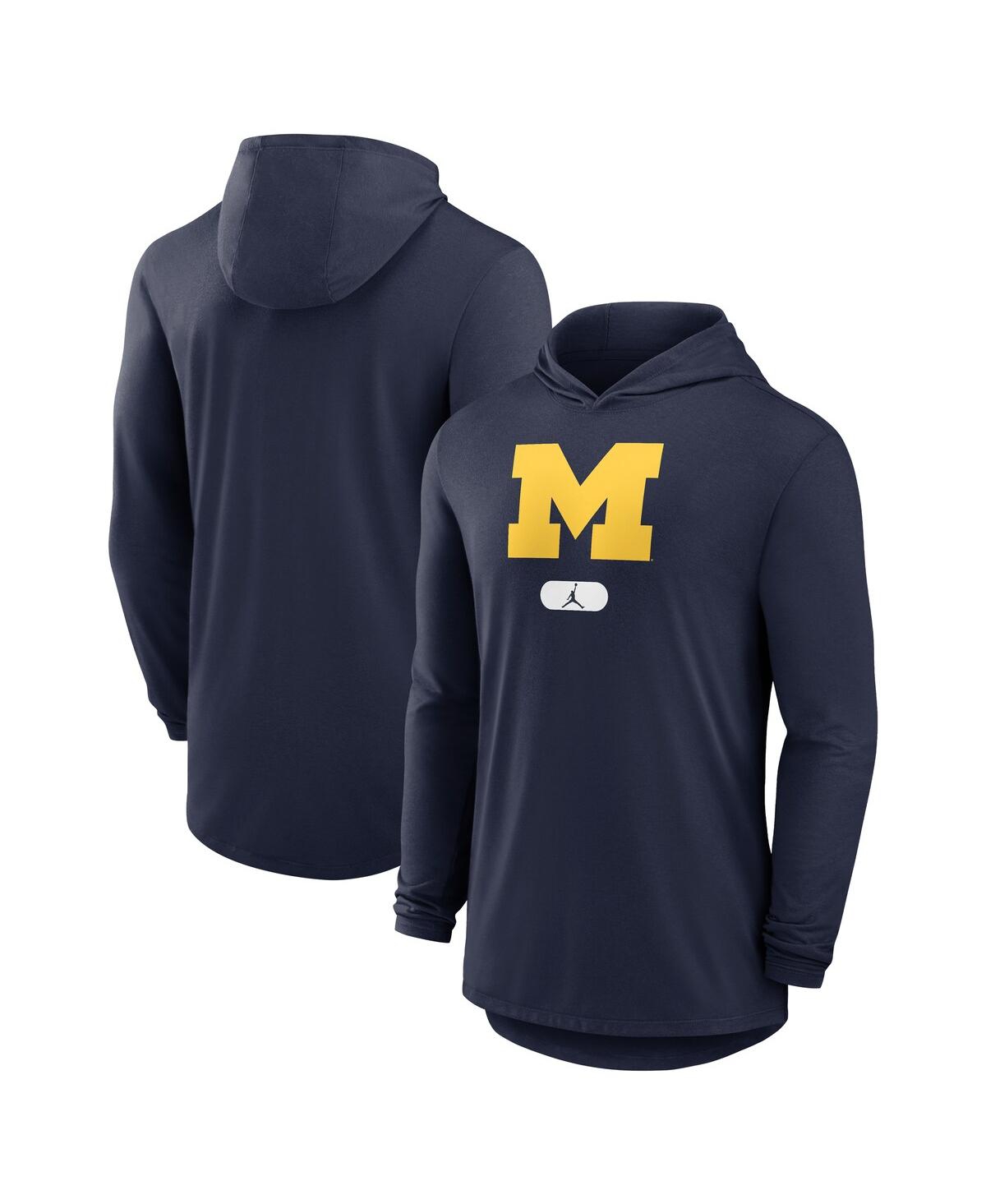 Men's Navy Michigan Wolverines Lightweight Performance Long Sleeve Hoodie T-Shirt - Navy