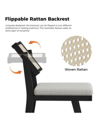 Bert Modern Dining Chair with Woven Rattan Backrest and Solid Wood Legs