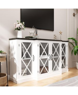 63-Inch 1 Pc Wooden Adjustable Shelves Storage Farmhouse TV Stand