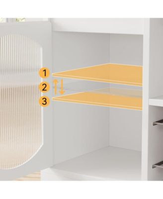 Modern Coffee Cabinet with Led Lights, White Bar Cabinet with 2 Glass Doors, Coffee Bar Cabinet with Adjustable Shelves, Wine Cabinet with Wine Racks for Kitchen, Dining Room, Living Room