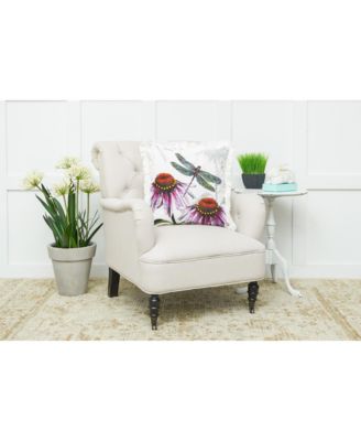 Botanical Dragonfly Floral Spring Printed and Embellished Accent Throw Pillow