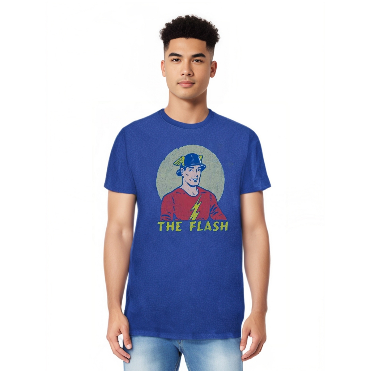 Dc Flash Mens Dc Comics Flash Faded Circle Short Sleeve Adult Tee / T-Shirt - Medium blue