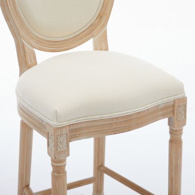 Set of 2 Counter Stools – Solid Wood French Country Chairs with Upholstered Cushions and Backrest