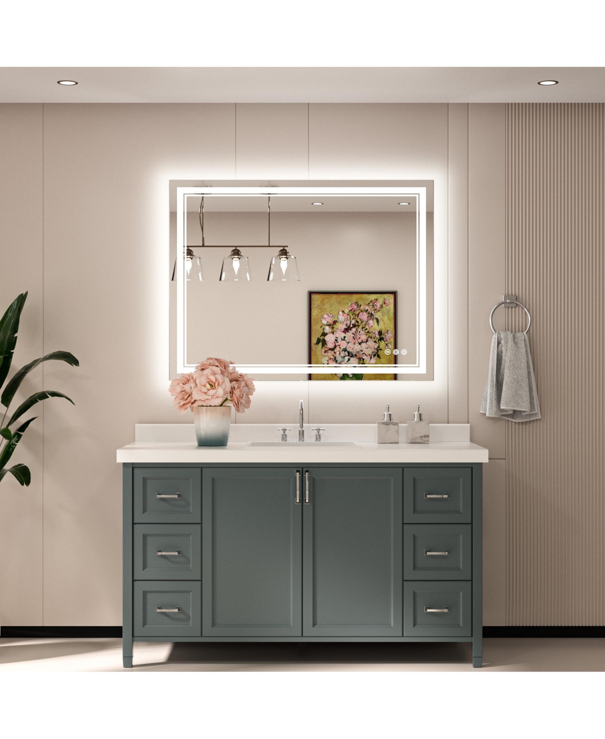 keonjinn 40x32 Led Bathroom Mirror with Frontlit and Backlit