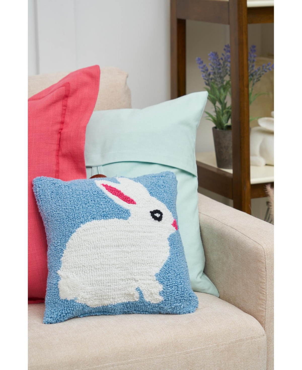 12" x 12" Easter Spring Themed Bunny Hooked Accent Throw Pillow