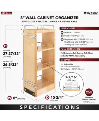 8" Pullout Kitchen Wall Cabinet Organizer Soft-close, 448-BBSCWC-8C