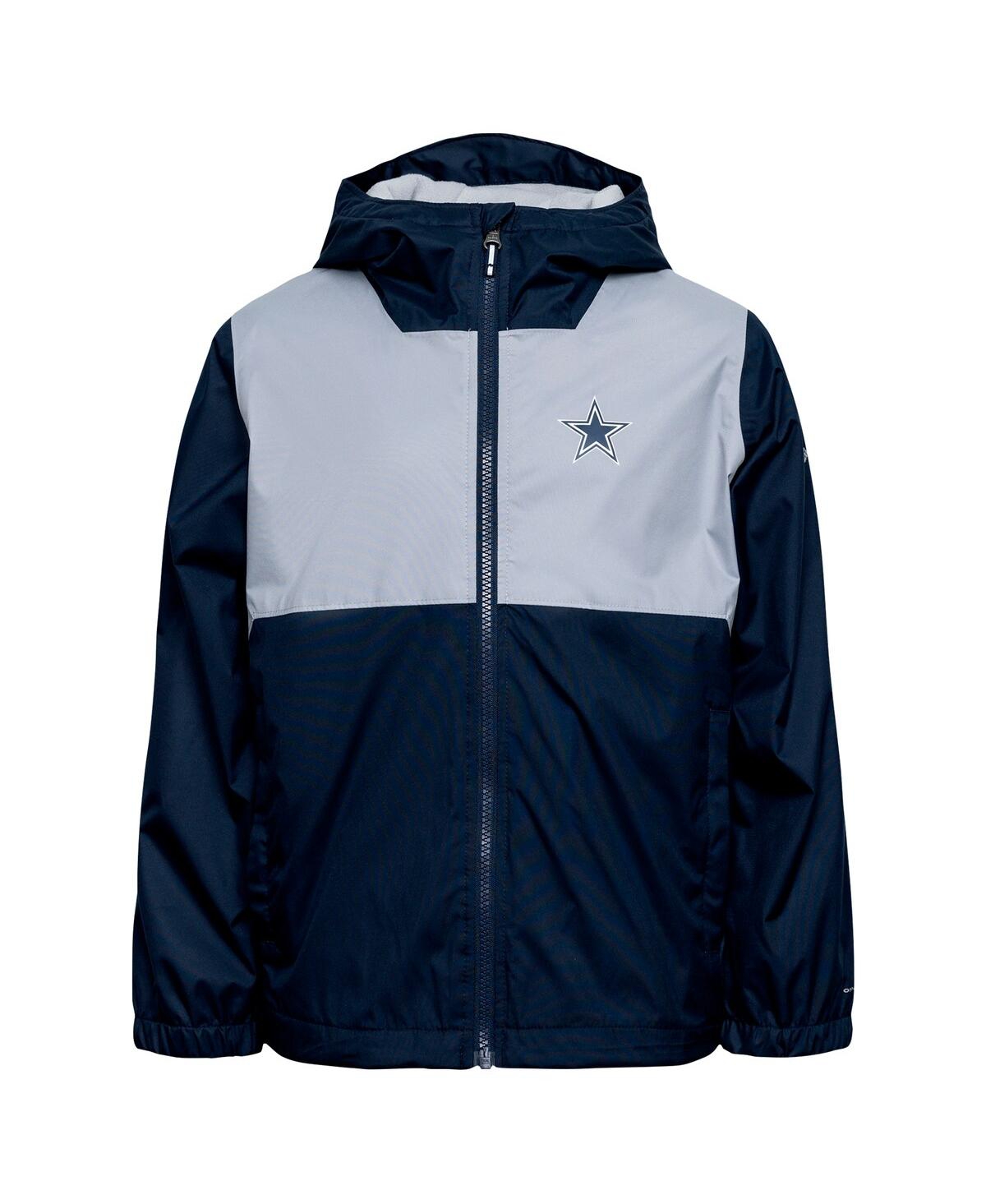 Columbia Big Boys And Girls Navy Dallas Cowboys Rainy Fields Lined Omni-tech Full-zip Hoodie Jacket In Navy