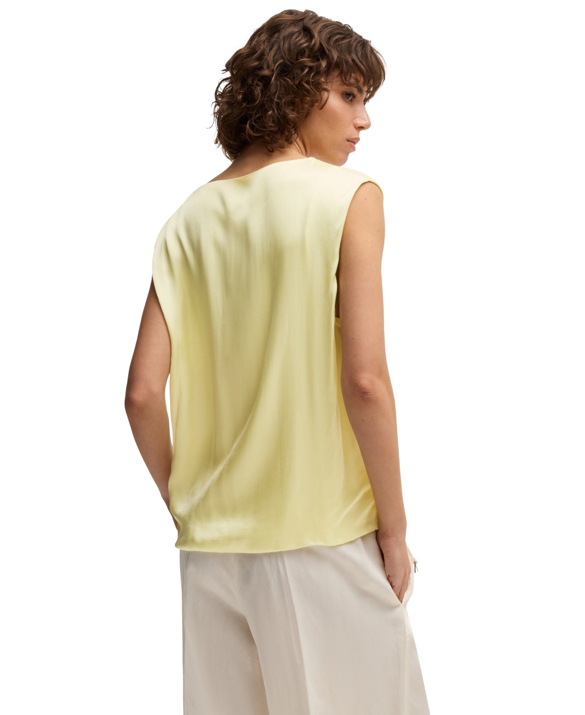 Hugo Boss Boss By  Women's High Neck Sleeveless T-shirt In Open Yellow