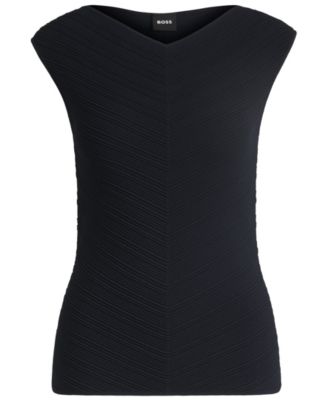 Women's Knitted Structure V-Neck Top