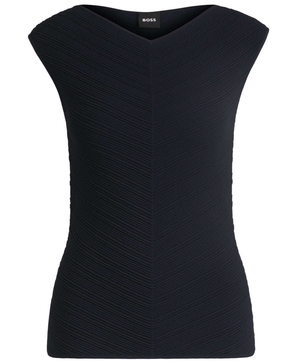 Hugo Boss Boss By  Women's Knitted Structure V-neck Top In Dark Blue