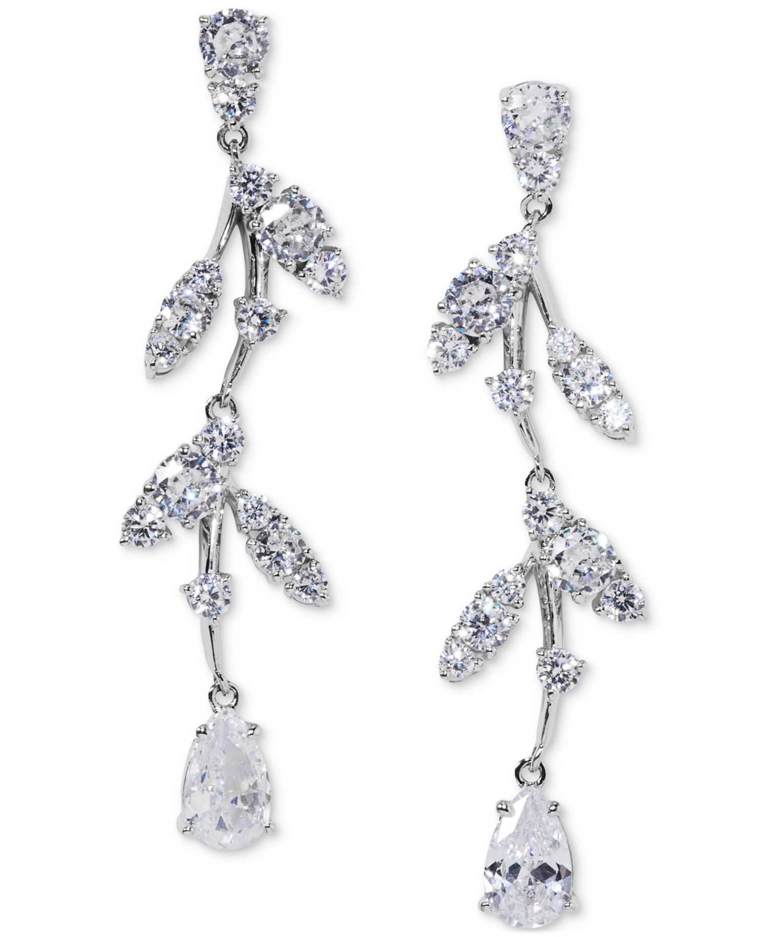 Silver-Tone Cubic Zirconia Vine Linear Drop Earrings
