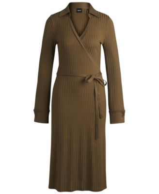Women's Lustrous Ribbed Wrap Dress