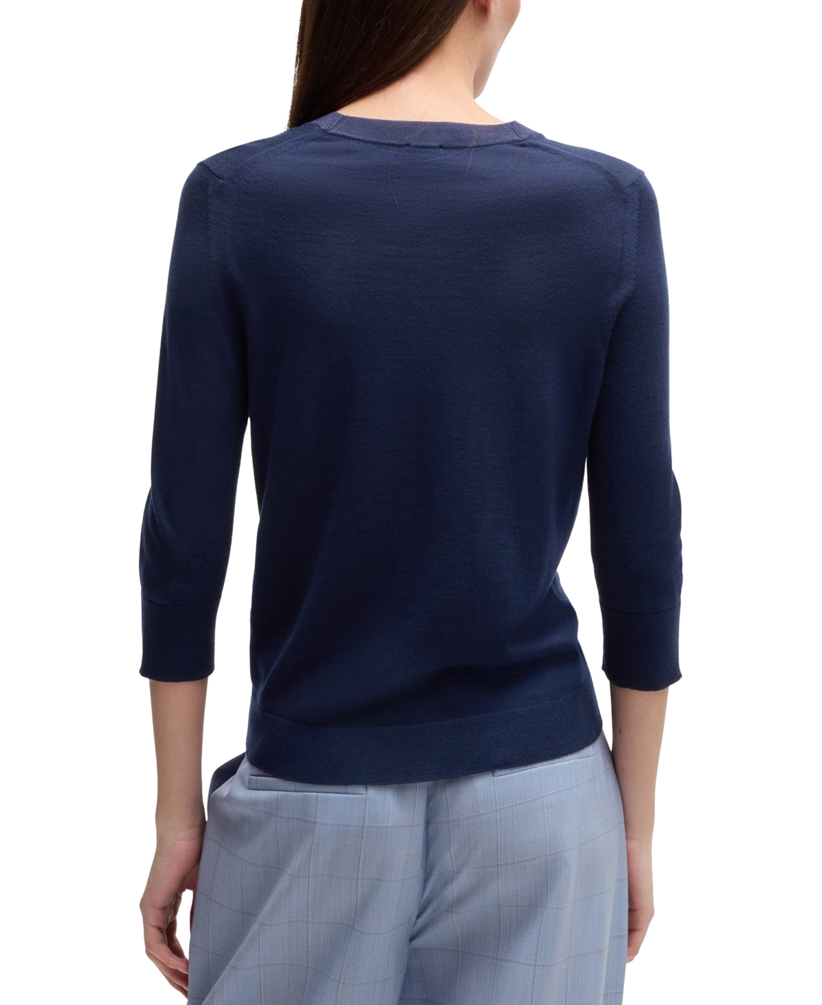Hugo Boss Henley-neck Sweater In Merino Wool In Dark Blue