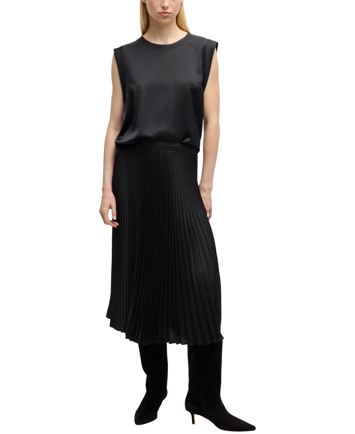 Hugo Boss Pliss Skirt With Micro Print In Black