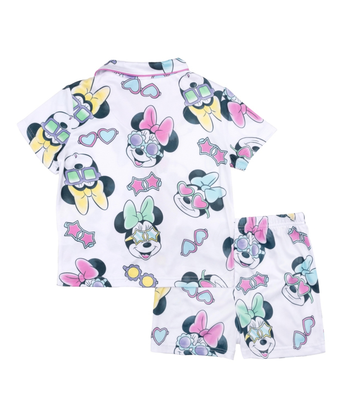 Minnie Mouse Toddler Girls Short Sleeve Button Down Sleep Short And Shorts, 2-piece Pajama Set