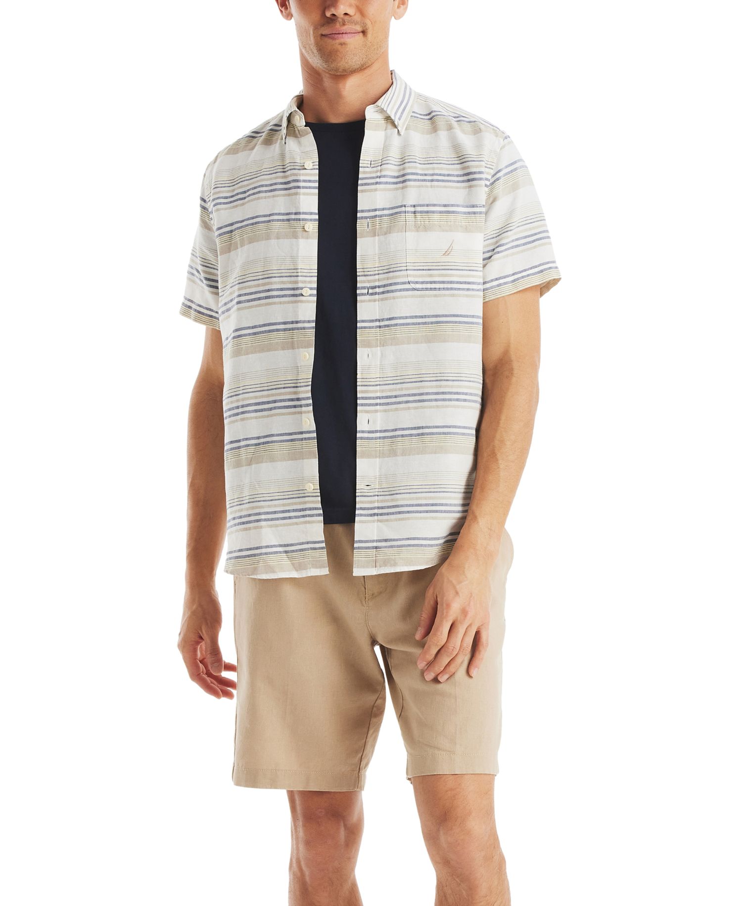 Men's Linen-Blend Stripe Short-Sleeve Shirt