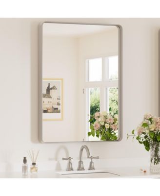 20x30 Inch Brushed Gold Bathroom Vanity Mirror Tempered Glass Metal Framed