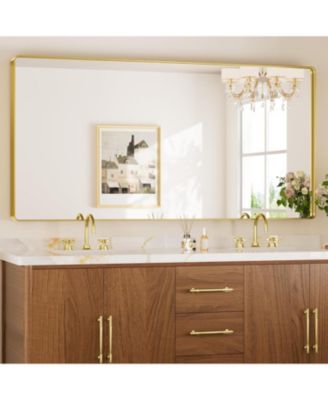 72x36 Inch Brushed Gold Bathroom Vanity Mirror Tempered Glass Metal Framed