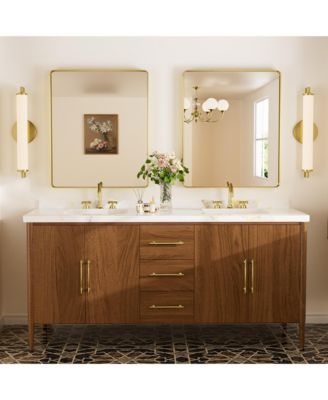 22x30 Inch Brushed Gold Bathroom Vanity Mirror Tempered Glass Metal Framed