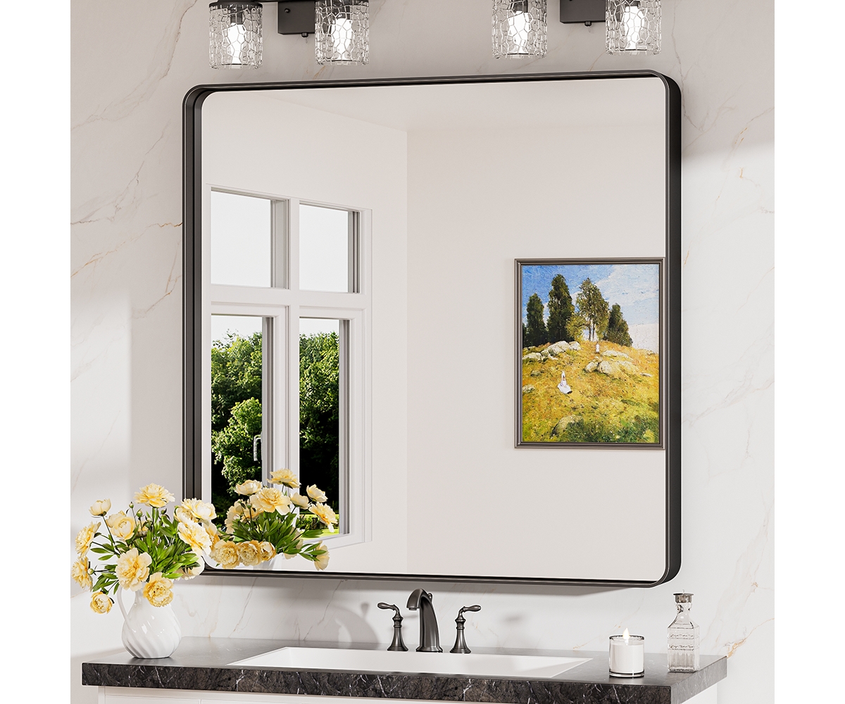 36x36 Inch Brushed Gold Bathroom Vanity Mirror Tempered Glass Metal Framed - Brushed gold