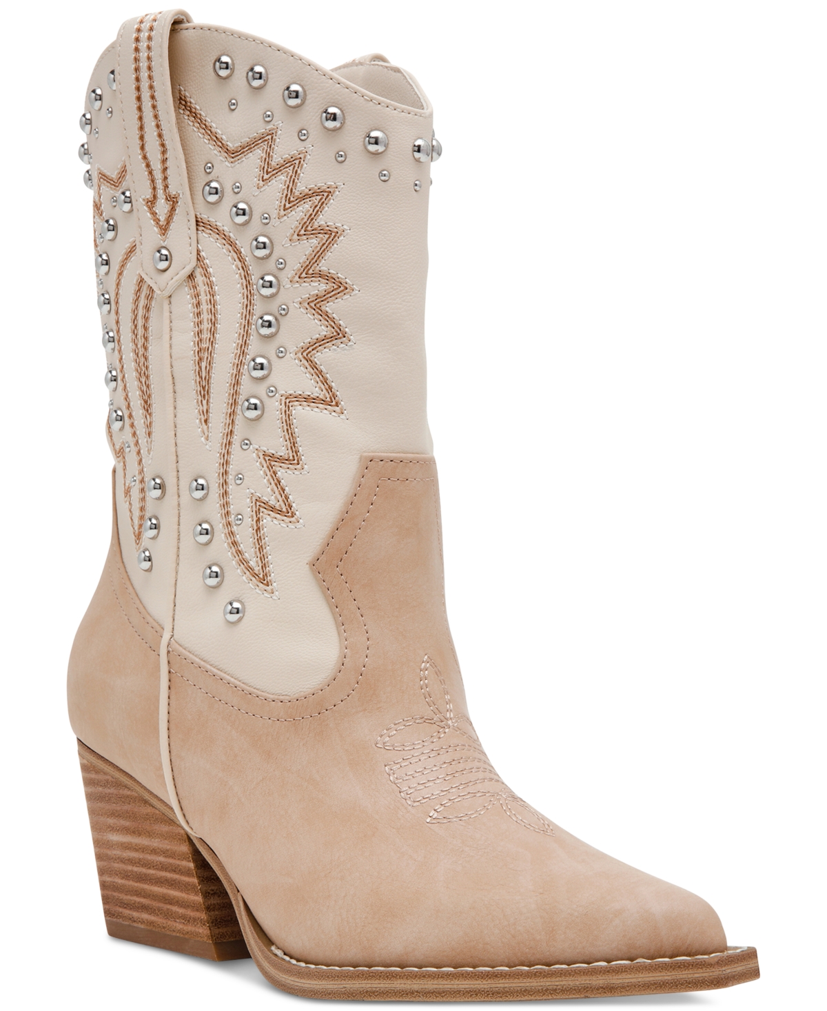 Women's Aledo Contrast Stitch Studded Cowboy Boots - Sand Multi