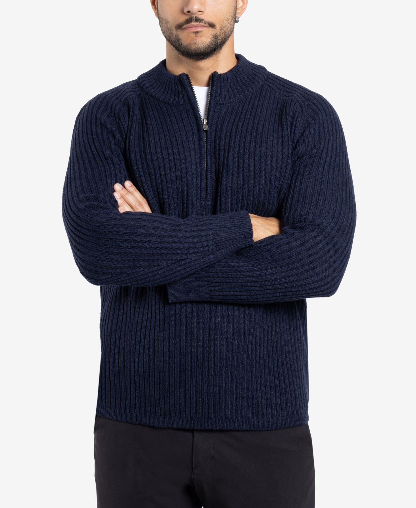 Мужской свитер X-Ray Ribbed Mock Neck Quarter-Zip, цвет: Тёмно-синий — фото 5