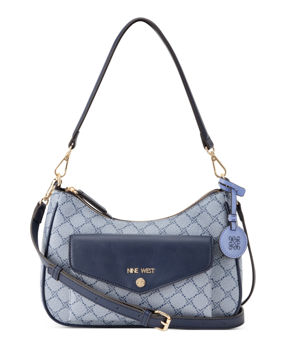 Shop Nine West Caireann Medium Shoulder Bag In Chambray Logo Navy