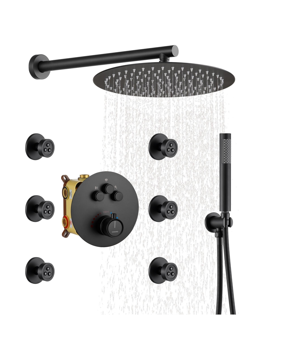 3-Function Luxury Shower System with Handheld Shower Thermostatic Shower Faucet with Body Jets Wall-Mounted Rain Shower Head, Matte Black - Matte blac